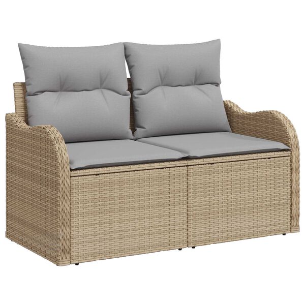 vidaXL Tuinbankenset met opslag 7 pcs Beige en Licht Grijs poly rattan