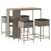 vidaXL 5-delige Tuinbarset met kussens poly rattan grijs