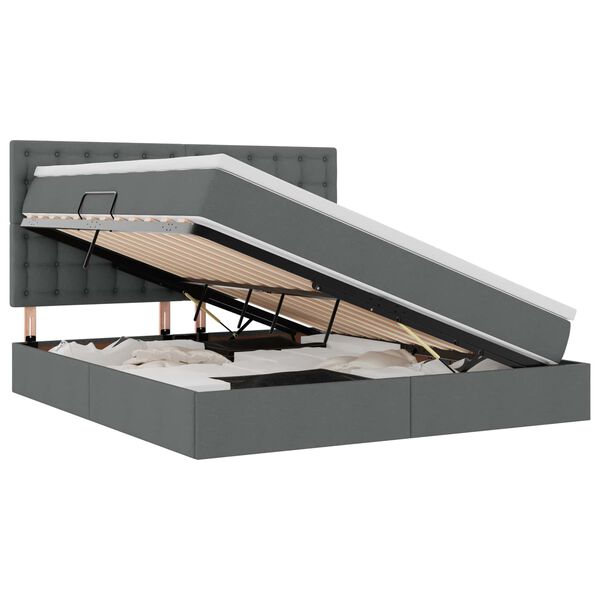 vidaXL Opbergbed met LED met matras Donkergrijs 160 x 200 cm Polyester