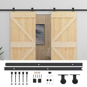 vidaXL Schuifdeur 2 st 80 x 210 cm Massief grenenhout Naturel en Zwart