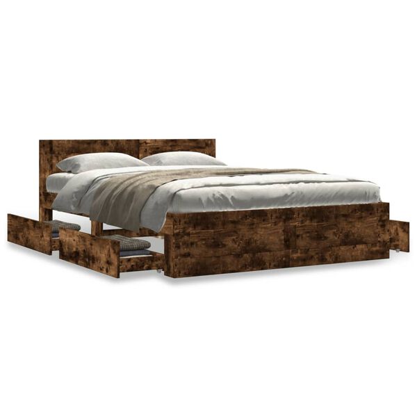 vidaXL Bedframe met hoofdeinde bewerkt hout gerookt eiken 120x190 cm