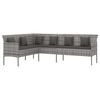 vidaXL Tuinbank L-vormig met kussens poly rattan grijs
