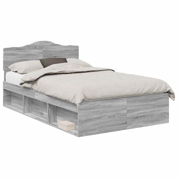 vidaXL Bedframe Grijs Sonoma 135 x 190 cm Massief grenenhout