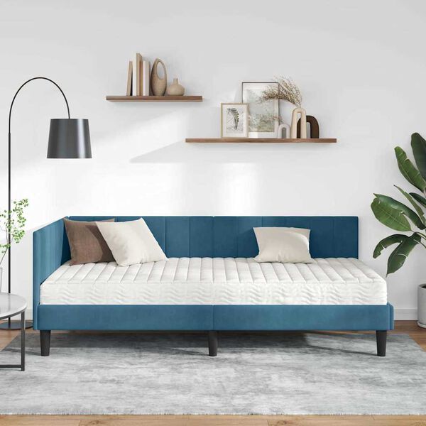 vidaXL Hoekbedframe met Matras met matras 2 pcs Blauw Fluweel