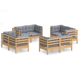 vidaXL 8-delige Loungeset met grijze kussens grenenhout