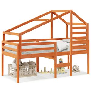 vidaXL Hoogslaper met dak massief grenenhout wasbruin 90x190 cm