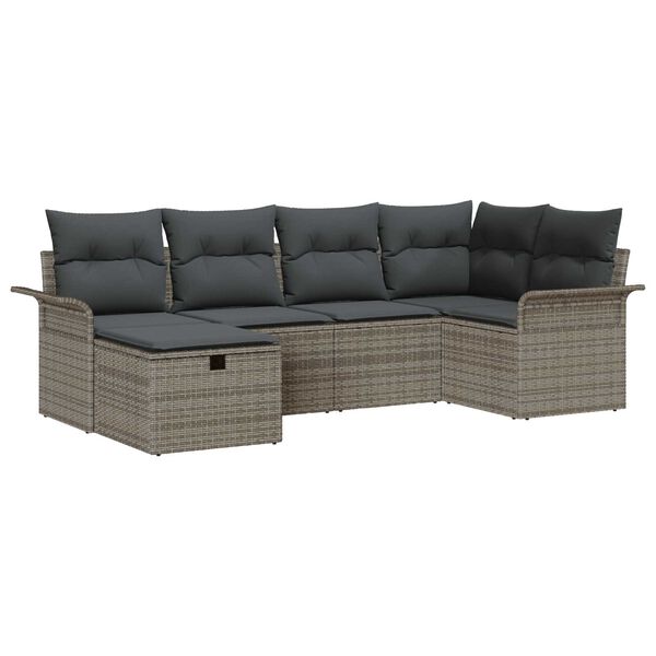 vidaXL Tuin Sofa Set met kussen met opslag 6 pcs Grijs Poly riet