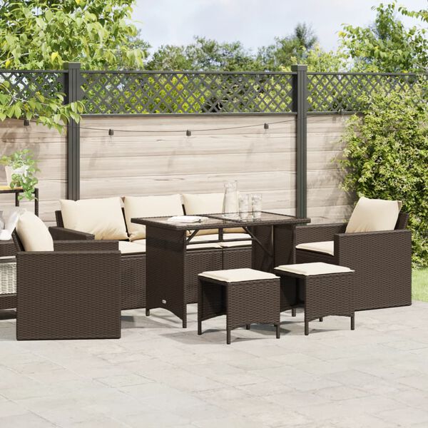 vidaXL 6-delige Loungeset met kussens poly rattan bruin