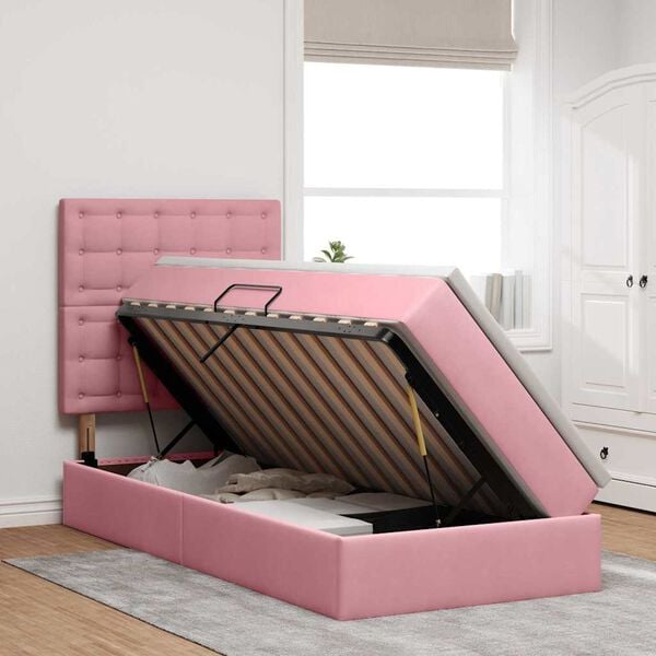 vidaXL Opbergbed met LED met matras met LED Roze 90 x 190 cm Fluweel