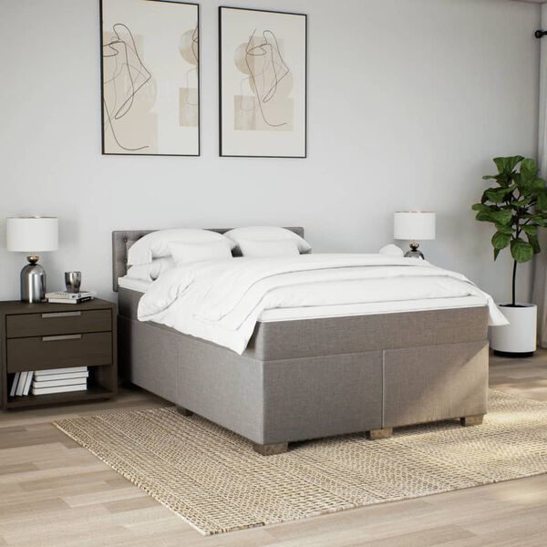 vidaXL Boxspring met matras stof taupe 140x190 cm