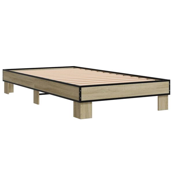 vidaXL Bedframe bewerkt hout en metaal sonoma eikenkleurig 100x200 cm