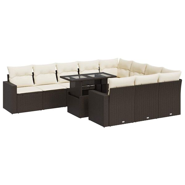 vidaXL 11-delige Loungeset met kussens poly rattan bruin