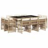 vidaXL 11-delige Tuinset met kussens poly rattan beige