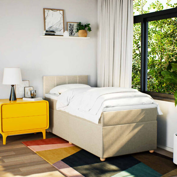 vidaXL Boxspring met matras stof cr&egrave;mekleurig 80x200 cm