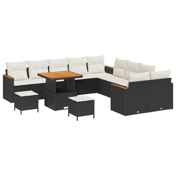 vidaXL Tuin Sofa Set met kussen 13 pcs Zwart Poly riet