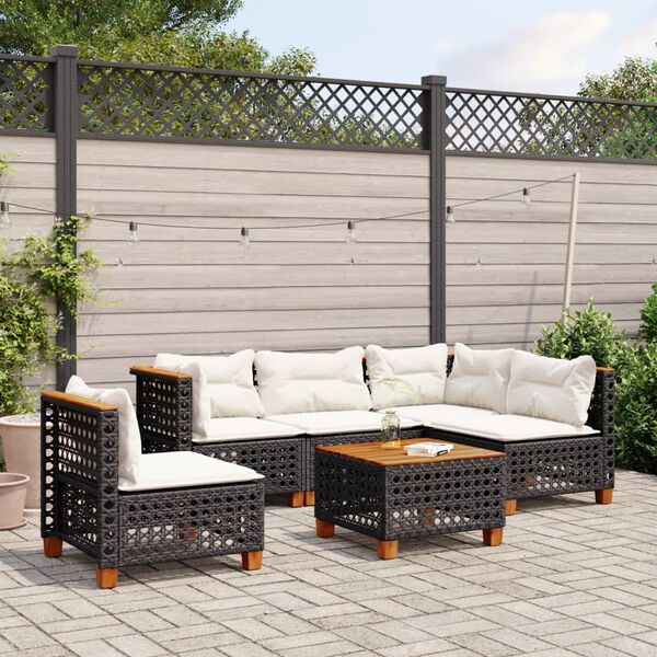 vidaXL 6-delige Loungeset met kussens poly rattan zwart