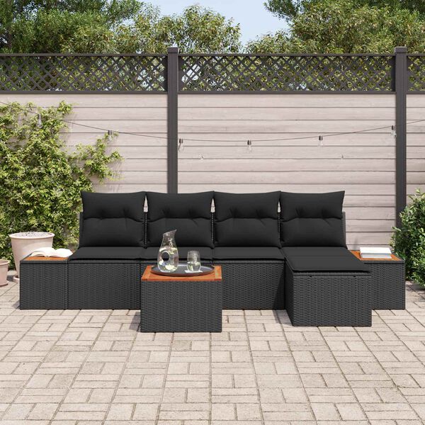 vidaXL Tuinbankenset met kussen met opslag 6 pcs Zwart Polyrattan