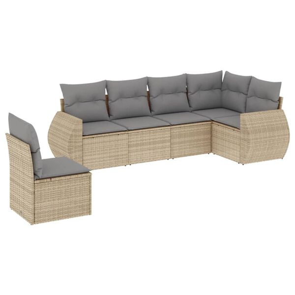 vidaXL 6-delige Loungeset met kussens poly rattan beige