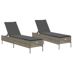 vidaXL Ligstoelen 2 st met kussens poly rattan grijs