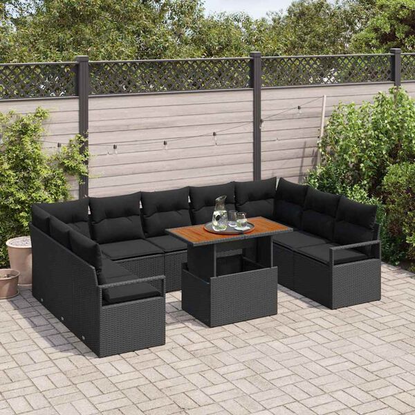 vidaXL Tuin Sofa Set met kussen met kussen 10 pcs Zwart en Bruin