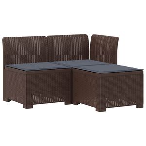 vidaXL 3-zits tuinbank met kussens in rattanlook 3-zits PP Bruin