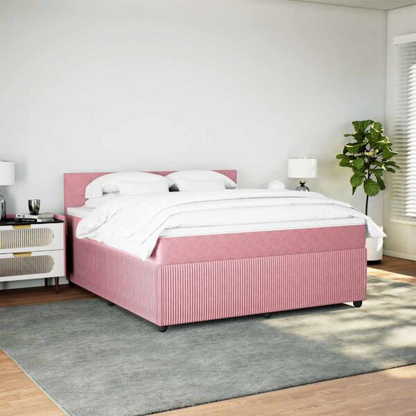 vidaXL Boxspring met matras fluweel roze 180x200 cm