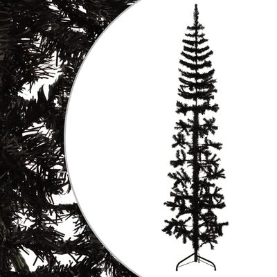 vidaXL Kunstkerstboom half met standaard smal 180 cm zwart