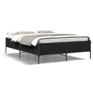 vidaXL Bedframe bewerkt hout metaal zwart 120x190 cm