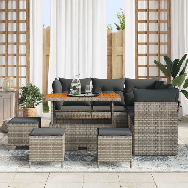 vidaXL Tuinbankenset 9 pcs Grijs poly rattan