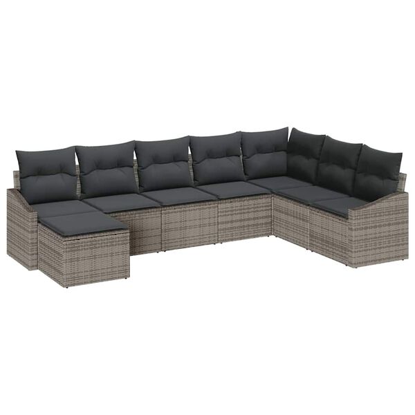 vidaXL Tuin Sofa Set met kussen met opslag 8 pcs Grijs poly rattan