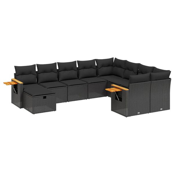 vidaXL 10-delige Loungeset met kussens poly rattan zwart