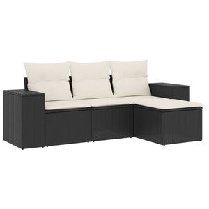 vidaXL 4-delige Loungeset met kussens poly rattan zwart