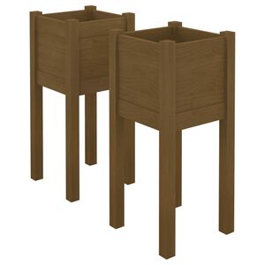 vidaXL Plantenbakken 2 st 31x31x70 cm massief grenenhout honingbruin