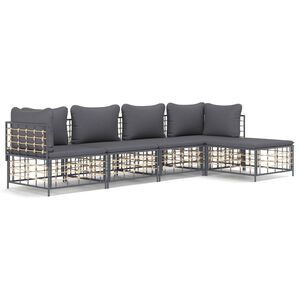 vidaXL 5-delige Loungeset met kussens poly rattan antracietkleurig