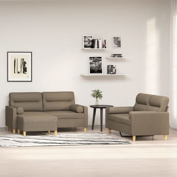 vidaXL 3-delige Loungeset met sierkussens en kussens stof taupe