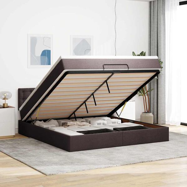 vidaXL Ottoman bed met matras 160x200cm stof donkerbruin