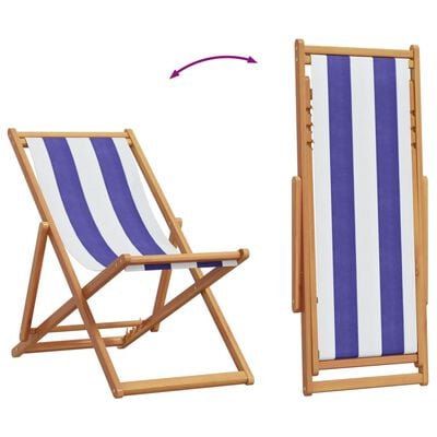 vidaXL Strandstoel inklapbaar eucalyptushout en stof blauw en wit