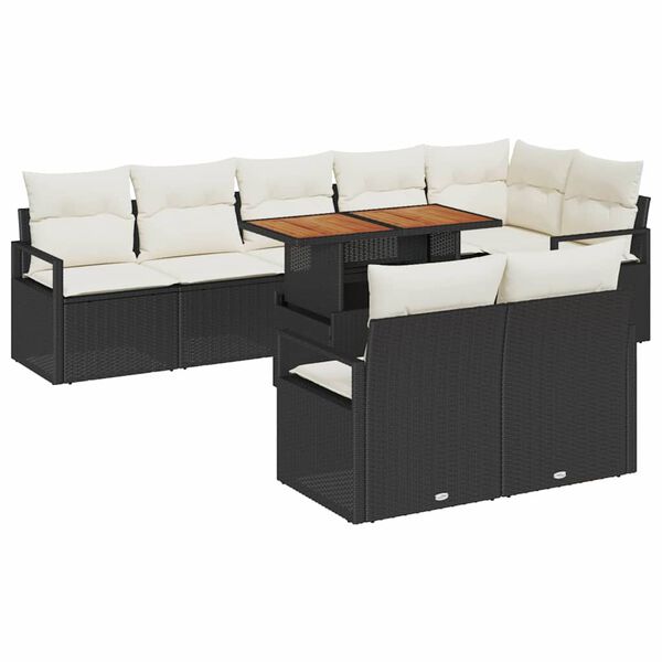 vidaXL Tuin Sofa Set met opslag 9 pcs Zwart Poly riet