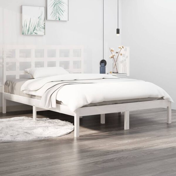 vidaXL Bedframe massief hout wit 135x190 cm