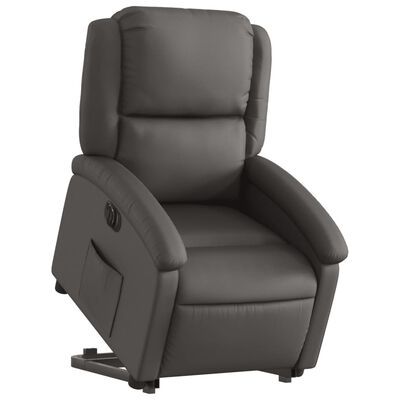 vidaXL Sta-op-stoel elektrisch echt leer grijs