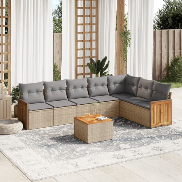 vidaXL 8-delige Loungeset met kussens poly rattan beige