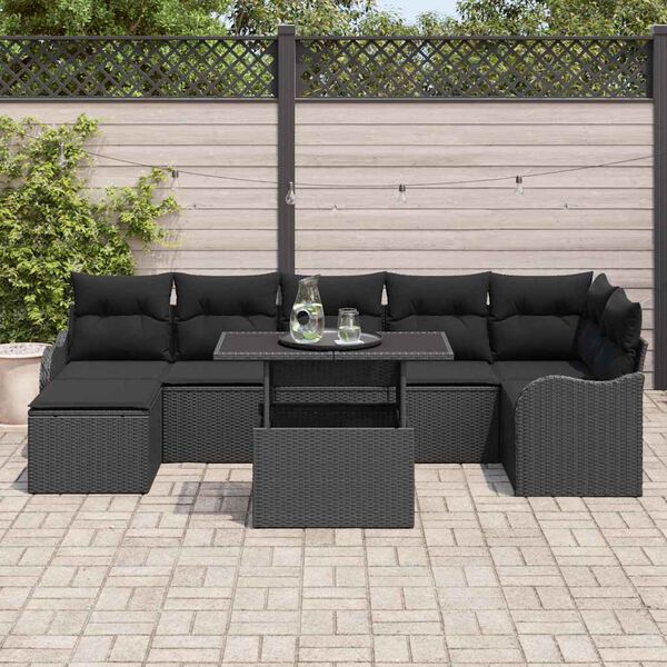 vidaXL Tuin Sofa Set met kussen 8 pcs Zwart Poly riet