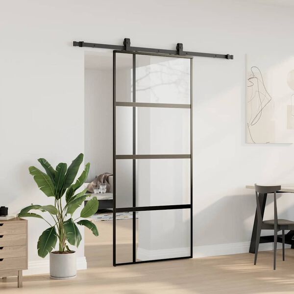 vidaXL Schuifdeur met beslagset 90x205 cm gehard glas zwart