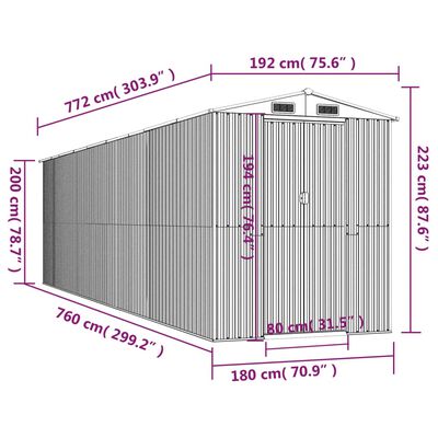 vidaXL Tuinschuur 192x772x223 cm gegalvaniseerd staal antracietkleurig