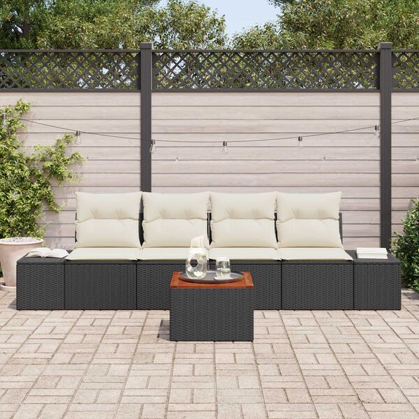 vidaXL Tuin Sofa Set met kussen 5 pcs Zwart Poly riet