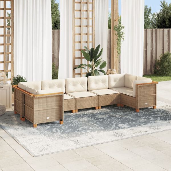 vidaXL 7-delige Loungeset met kussens poly rattan beige