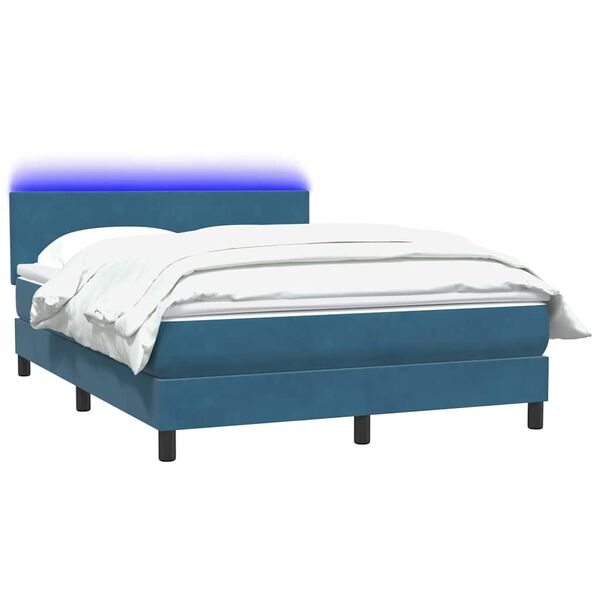 vidaXL Boxspring met matras en LED fluweel donkerblauw 160x210 cm