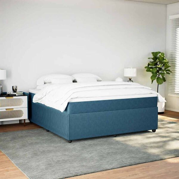 vidaXL Boxspring met matras fluweel donkerblauw 180x200 cm