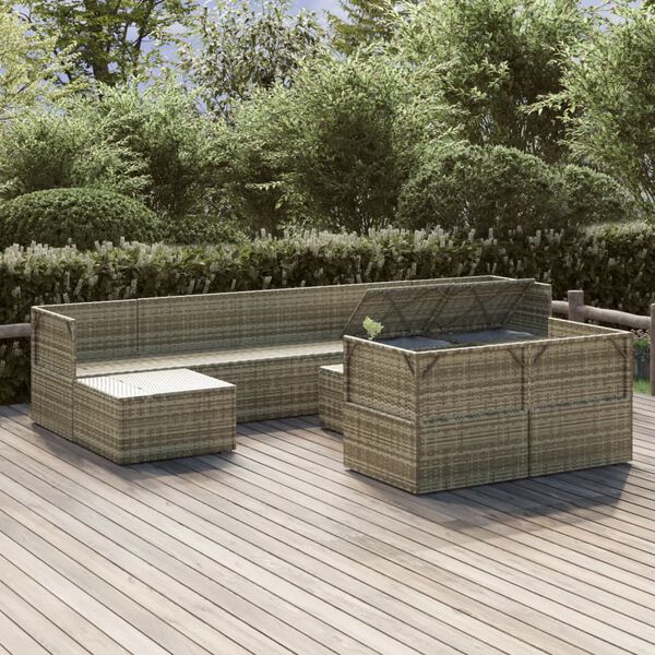 vidaXL 10-delige Loungeset met kussens poly rattan grijs