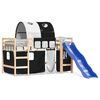 vidaXL Kinderhoogslaper met tunnel 80x200 cm grenenhout wit en zwart